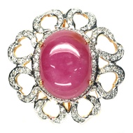 แหวนพลอยแท้ ทับทิม สีชมพู 16 x 22 mm. หลังเบี้ย ล้อม เพทาย-ขาว เงินแท้ 925 ชุบทอง 18k ไซร์แหวน 7