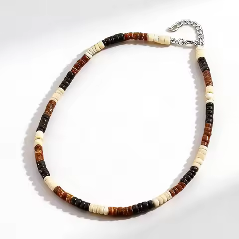 Vintage Bohemian Summer Jewelry Ethnic Style Jewelry Brown Coconut Shell Wood Beads Natural Stone Ne