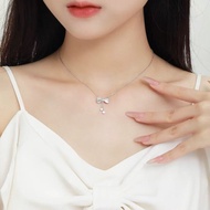 S999 Silver Tassel Bow Necklace for Women