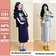 Set of soft, cool cotton maternity dresses with 4-way stretch, designed with a elastic skirt and a s