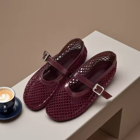 Eilyken Summer Designer Cosy Mesh Heels Women Flat Shoes Fashion Round Toe Buckle Strap Casual Outdo