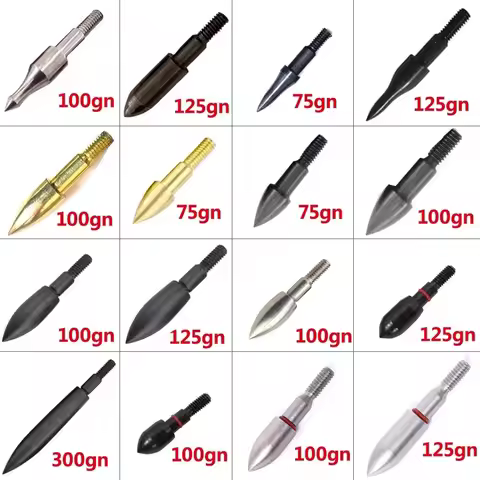 12pcs 50-300gn Arrow Heads Target Point Arrowhead for ID 6.2mm Arrows Compound Recurve Bow Archery H