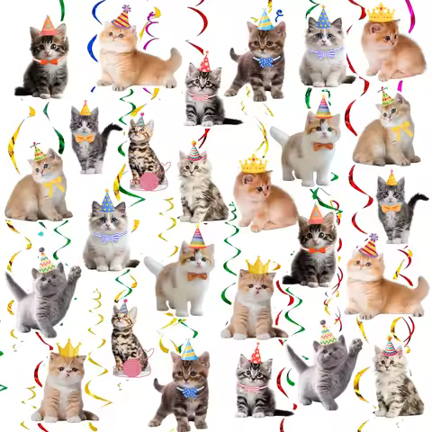 26 Pcs Cat Birthday Party Decorations Swirls Cat Birthday Decorations Cat Swirl Decoration for Cat T