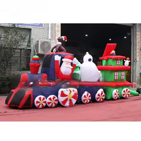 The Best - choice Products: 5m Large Christmas Inflatable Train with Santa and Snowman for Holiday D