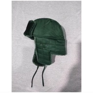 Winter green fur hat, hat with thermal fur layer