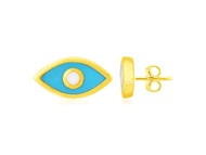 Nathalias NY ทองคำแท้14K ต่างหู Evil Eye เคลือบอีนาเมลสีน้ำเงิน Blue Evil Eye Earrings with Enamel P
