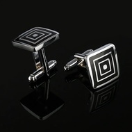 New Simple Style Black Rectangle Cufflinks Mens Shirt Cuff Button Christmas Gifts for Men Silver Pla