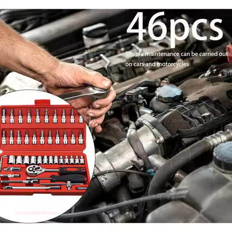 46pcs Socket Wrench Set Includes Ratchet Screwdriver Car Repair Tools Household DIY Hardware Toolbox