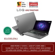 LENOVO LAPTOP LOQ AI GAMING (RYZEN 5 7235HS /16GB /512GB /RTX4050 6GB/15.6 FHD 144HZ/OFF HOME 2024/ 