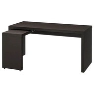 MALM Office Executive Desk Table with Pull-out Panel White / Black 151x65 cm