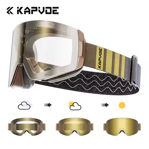 KAPVOE Phototchromic Snowboard Men Women Ski Glasses Skiing Eyewear Magnetic Ski Goggles Set Anti-Fo