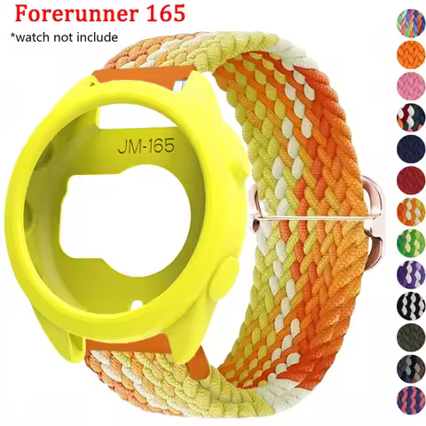 Braided Nylon Strap+Silicoen Case For Garmin Forerunner 165 Weaving Loop Band Bracelet For Garmin Fo