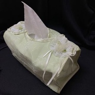 緞帶蕾絲造型花紋布面紙盒@c96