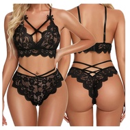Seductive Lace Bra Brief Set - Elegant Sleepwear for Women