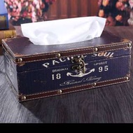 （免運費）復古工業風木質皮革包邊面紙盒 紙巾盒生活空間丶餐廳丶客廳丶臥房丶藝文空間丶咖啡廳
