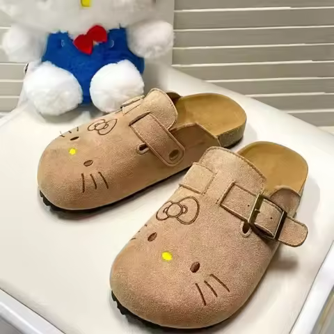 Hello Kitty Cartoon Cute Platform Shoes Women'S Slip-On Closed-Toe Mules Versatile Footwear ﻿Wear-Re