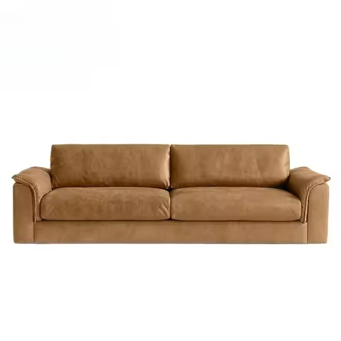 Modern Retro Industrial Style Indoor Living Room Couch Oil Wax Genuine Leather Combination 1 2 3 Sea