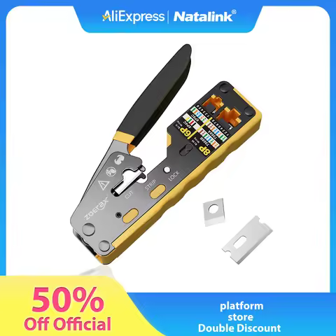 Natalink RJ45 Crimp Tool for Pass Through Connectors with Cutting/Stripping/Crimping Cat5e/Cat6/Cat6