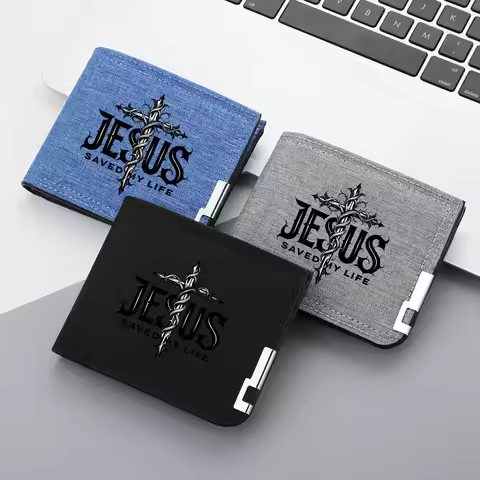 Compact Portable Jesus Canvas Wallet Large Capacity Multiple Card Slots Men's Fashion Wallets