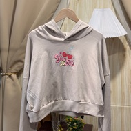 changbankshop เสื้อครอปแขนยาว มีฮู้ด ผ้ายืดยูนิ สกรีนลายเชอรืรี่ ใส่กันหนาวกันแดดกันลมได้ รุ่น ฮู้ดต