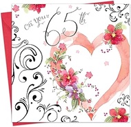 Twizler 65th Birthday Card for Her with Silver Foiling & Watercolor Effect - Heart - Ladies Age 65 Y