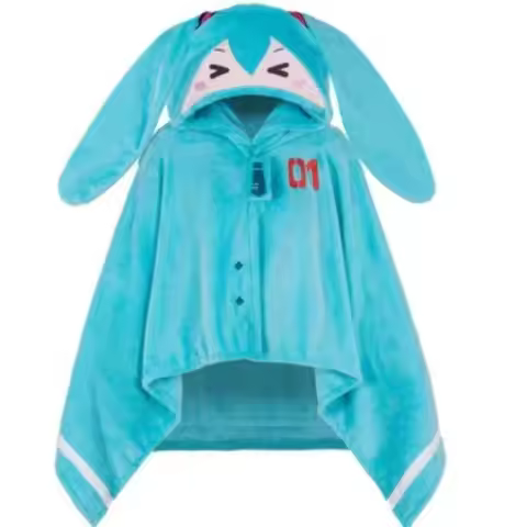 New Hatsune Miku cartoon cute cloak cloak blanket FUFU small pillow 2D furniture supplies Kawaii hoo