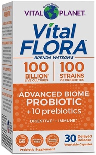 Vital Planet - Vital Flora Advanced Probiotic 100 Billion Strains and Cultures, Digestive Support Probiotics for Women and Men with Organic Prebiotics 30 Capsules