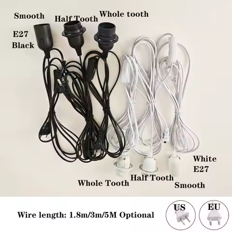 EU/US Plug 1.8m/3m/5m Power Cord Cables E27 Lamp Base Holder With Switch Wire For Pendant Fixture Ha