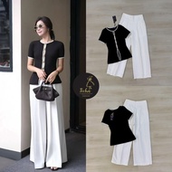 TCH002 Ticha brand 2-Piece Set Black Short-Sleeved Round Neck Shirt Matching Long Pants [2PM]