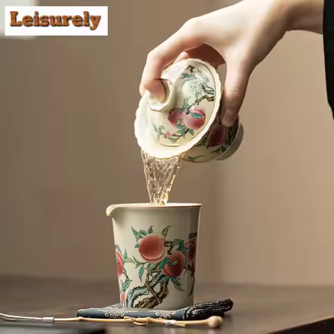 230ml Antique Ru Kiln Ceramic Tea Pitcher Creative Nine Peach Tea-separating Cha Hai Justice Cup Div