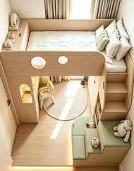 兒童房設計 上床下衣櫃書檯 Upper bed, lower wardrobe, and desk 儲物梯櫃 組合床 Combination bed 高架床 loft bed, bunk bed 碌架