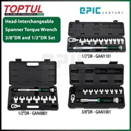 TOPTUL 3/8" DR. AND 1/2″ DR. Head-Interchangeable Spanner Torque Wrench Set GAAI0801 / GAAI1001 / GA