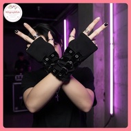 STHB  Goth Fingerless Punk Gloves with Silver Studs Adjustable Bule One Size for Role Play Halloween
