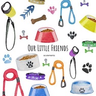 數位 Watercolor dog accessories and pets supplies clipart