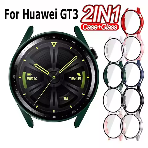 Tempered Glass+Case For Huawei Watch GT3 42mm 46mm Protective Cover for Huawei GT3 GT 3 Screen Prote