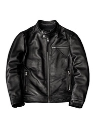 Mauroicardi Autumn Simple Cool Handsome Hard Black Pu Leather Racer Jacket Men Long Sleeve Stand Col