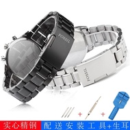 High Quality Genuine Leather Watch Straps Cowhide FOSSIL watch strip steel with stainless steel fold