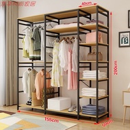 All-steel frame open three-sided curtain wardrobe bedroom metal cloakroom hanger thickened iron wood