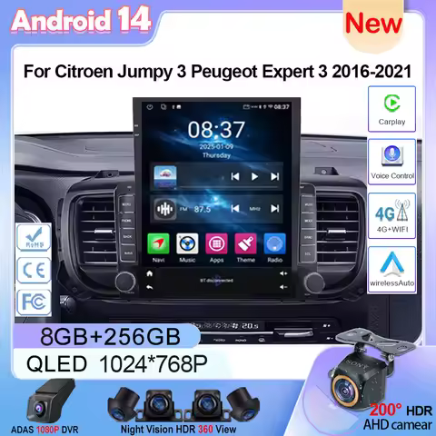 9.7 Screen Android 14 Car Radio For Citroen Jumpy 3 Peugeot Expert 3 2016-2021 Multimedia Video DVD 