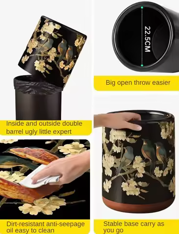 13L Trash Can Retro Litter Bins Bedroom Kitchen Wastebasket Living Room Modern Waterproof Garbage Bi