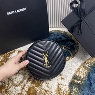 YSL YvesSaintlaurent VINYLE ROUND CAMERA BAG IN CHEVRON-QUILTED GRAIN DE POUDRE EMBOSSED LEATHER