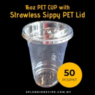 16oz PET Cup with 95mm Strawless Sippy PET Lid (50 pcs) BOBA TEA CUP/ BUBBLE TEA CUP