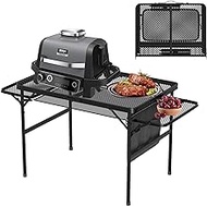 Portable Folding Picnic Table with Carry Handle, Outdoor Grill Camping Table with Mesh Bag, Side Tables, with Metal Grid Desktop Adjustable Height Folding Table, for Ninja Blackstone Flat Top Griddle