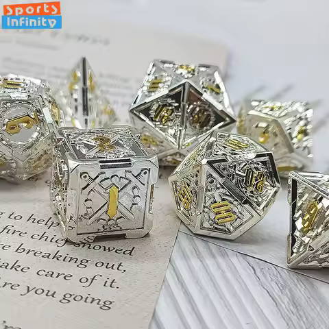 7pcs/set Sword Print Metal Dice Set for DND TRPG Running Team Table Board Game Number Dice Kit Dnd D