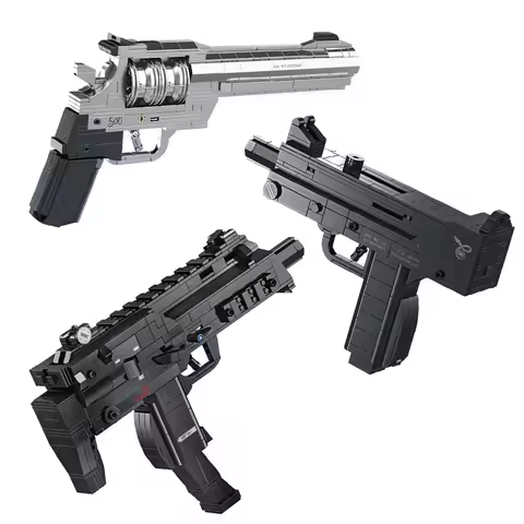 Technical M500 Revolver Pistol M10 MP7 Submachine Gun Building Blocks Military WW2 Weapons MOC Brick