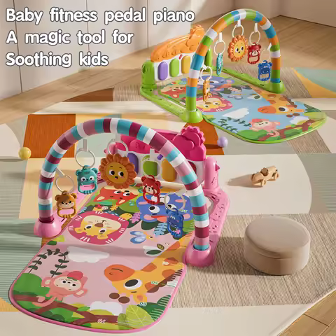 Baby Pedal Piano with Five Senses Toys, 5-in-1 Development Activity Gym Rack, Baby Gym Bar with Peda