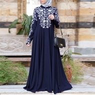 Limea Plus Size Dress For Women Formal Wedding Dress For Ninang Sale Women Muslim Dress Kaftan Arab Jilbab Abaya Islamic Lace Stitching Maxi Dress Polyester (Blue)