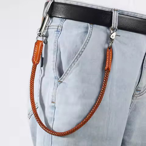 Classic Punk Style Genuine Leather Biker Keychain Jeans Chain Handmade Wallet Chain Waist Chain Men'