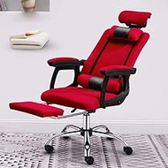 Desk Chair Computer Chair Home Office Chair Game Gaming Chair Backrest Boss Chair Lift Rotating Seat Comfortable Chair (Color : Mesh Cloth with footrest Red) interesting