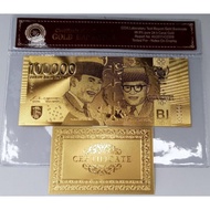 Uang souvenir gold foil 100.000 rupiah soekarno hatta NKRI baru lengkap dengan plastik frame COA